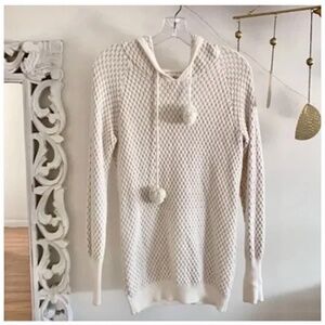 🪞 NEW hm long knit honeycomb textured hoodie long sleeve sweater dress ivory
